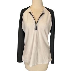 Lauren Ralph Lauren Half Zip Pullover Top Large Black White Athletic Long Sleeve